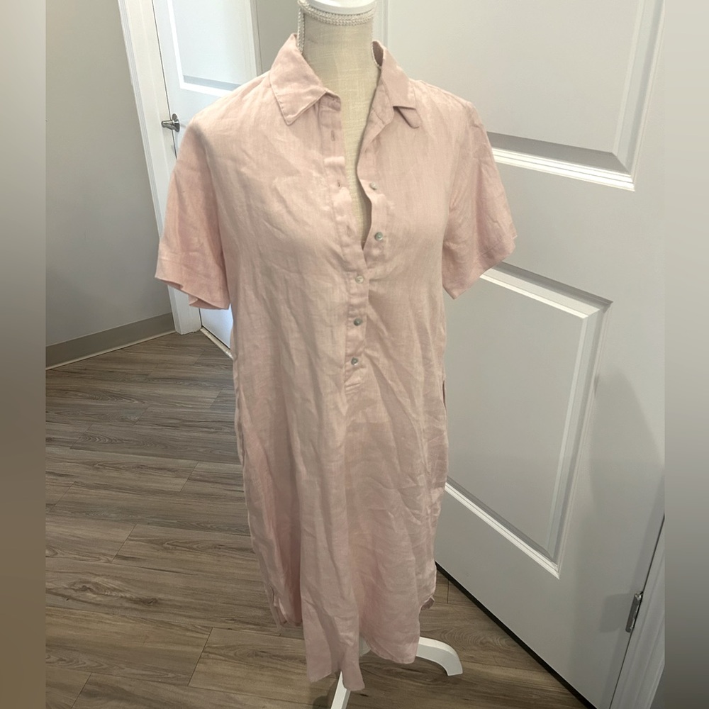 Womens MEDIUM LINEN Long Shirt Dress - NEW WITH TAGS - MAGASCHONI - Dusky Pink